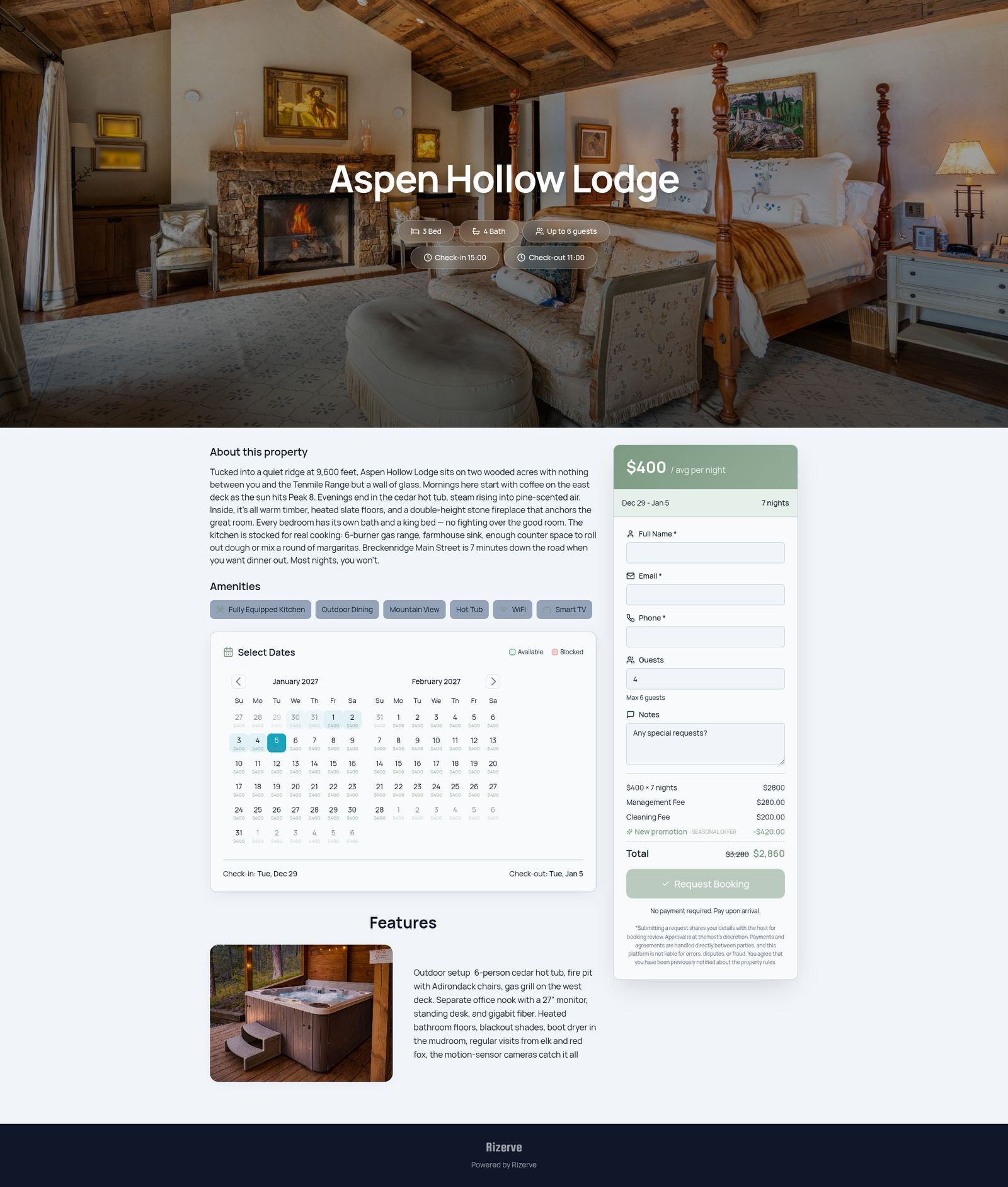 Rizerve booking page — click to see live demo
